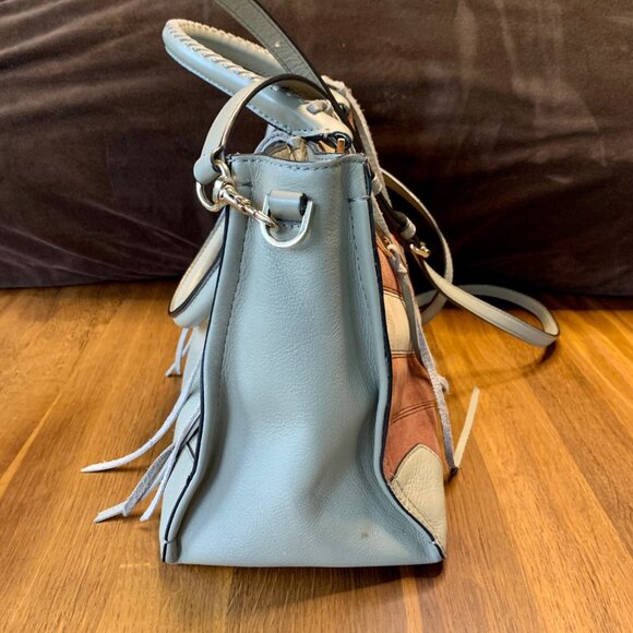 REBECCA MINKOFF Colorblock Chevron Satchel Big Regan Handbag Leather Purse Bag - Picture 3 of 14